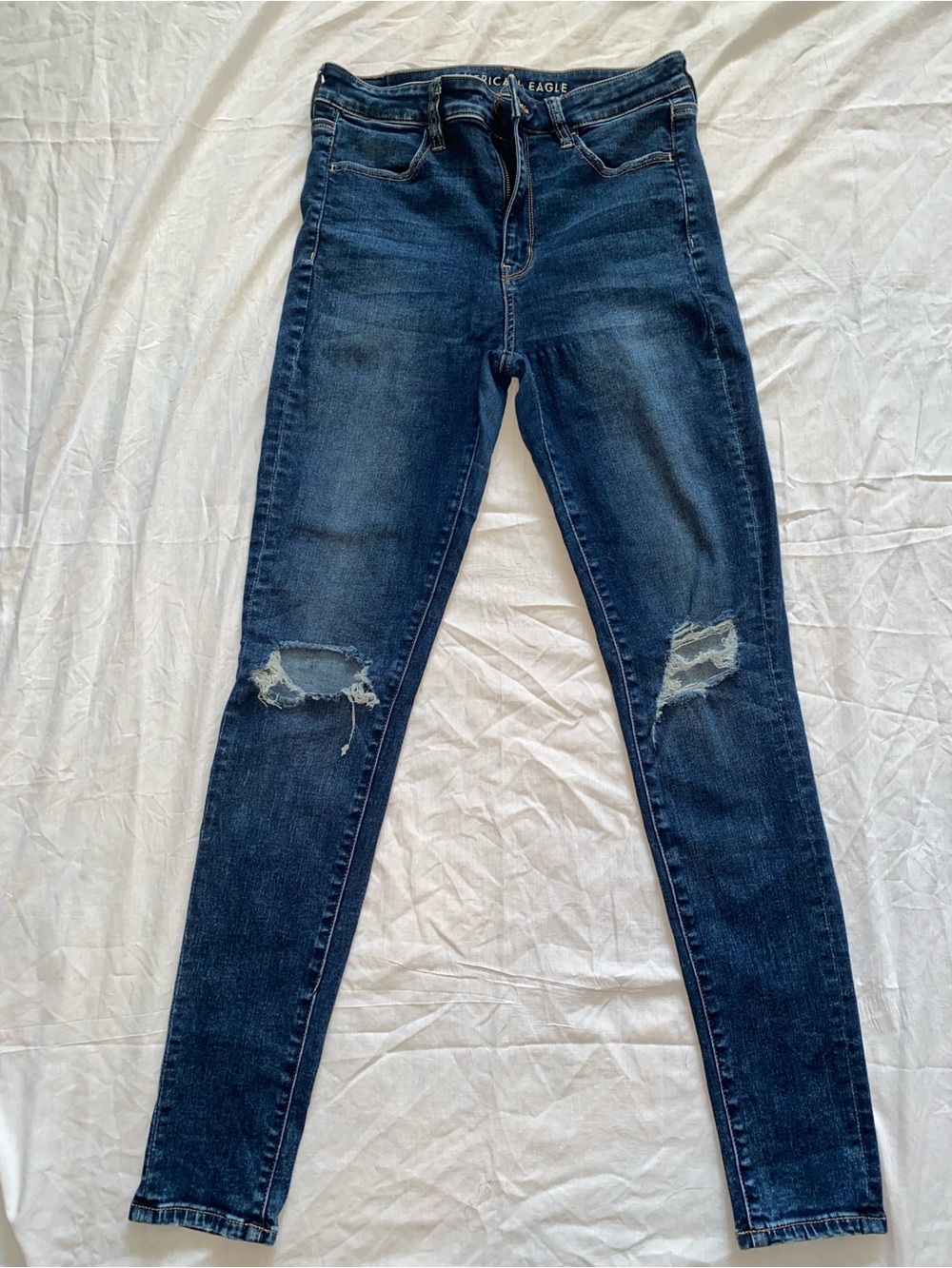 American Eagle Outfitters Dark Indigo Ripped Skinny Jeans